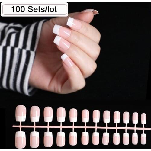 100 Sheets Classical Long French Fake Nails Short Natural Press on Nails False Nails Tips Batch Sale Nail Art Tools Coffin Nails