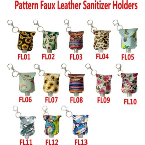 100Pcs/Lot 13 Styles 30ml Faux Leather/PU Sanitizer Holder Leather Keychain Holder For Hand Sanitizer Party Holiday Gifts