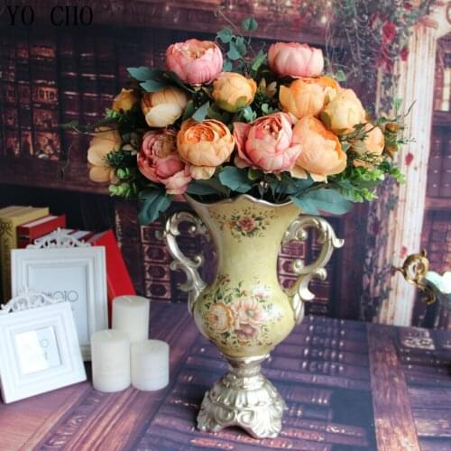 2pieces/Lot12 Flower Heads silk flower European 1 Bouquet Artificial Flowers cheap Peony Fake Leaf Wedding Home Party Decoration