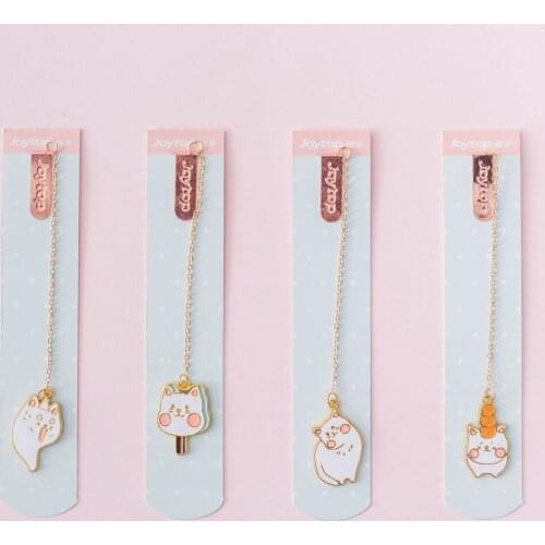 4 Pcs/Set Kawaii White Kitten Cat Metal Pendant Bookmark Book Holder Message Card Gift Stationery