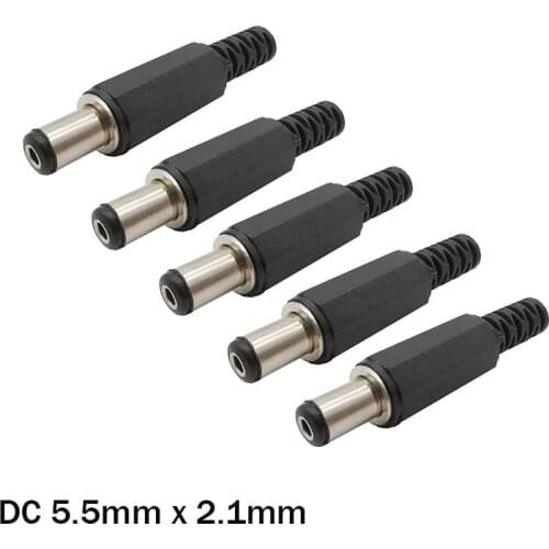 5Pcs DC 5.5mmx2.1mm Male Socket Adapter 5.5x2.1 DC Plugs Connector Male Mount Plug Solder Wire Adapter