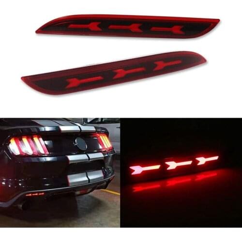 Car LED Rear Bumper Reflector Brake Tail Lights Fog Lamps Red Lens for Ford Mustang 2015-2017