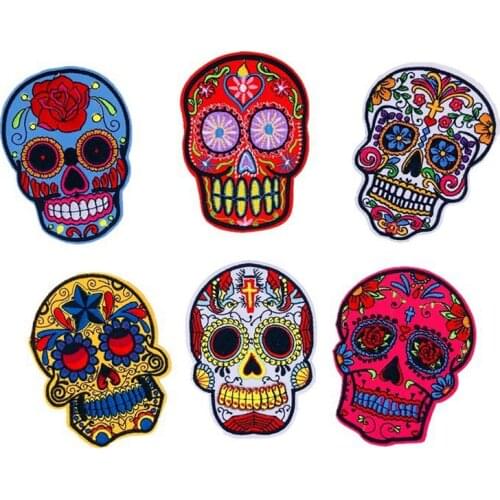 Large Color Skull Skeleton Embroidered Clothing Patch DIY T-shirt Jackets Backpacks Repair Patch Decorated with Iron on Patches