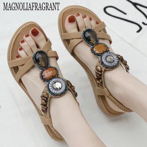 National style summer sandals women Leisure bohemian fashion flowers rhinestone Platform wedge beach shoes sandals women hy594