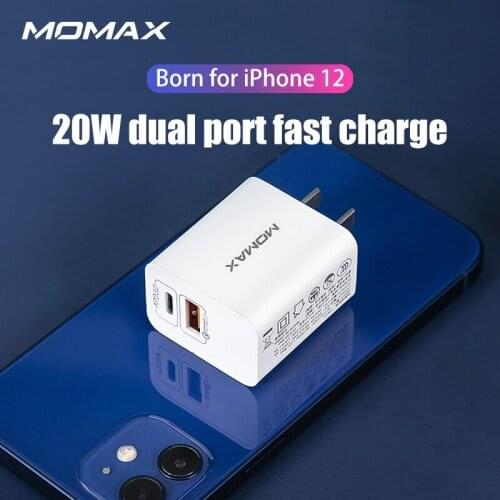 Momax Quick Charge Dual Port PD20W Charger Head iPhone12pro Max Universal Flash Charger Head