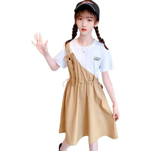 Girl Dresses Patchwork Party Dress For Kids Girl Letter Child Dress Summer Girls Clothes 6 8 10 12 14