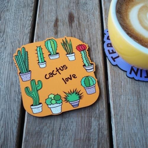 Cactus Love Coaster Wooden Coaster Single Coaster Handmade Coaster High Quality Cup Coaster