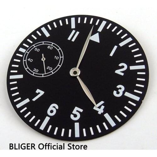 Classic 38.9MM Black Sterile Dial Arabic Numerals Watch Dial+Silver Color Hands Fit For ETA 6497 Hand Winding Movement D55