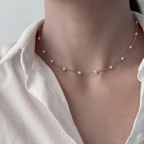 2021 Streetwear Gothic Style Pearl Choker Necklace On The Neck Beads Chain Jewelry Collar For Girl Chocker Kpop Neck Decoration