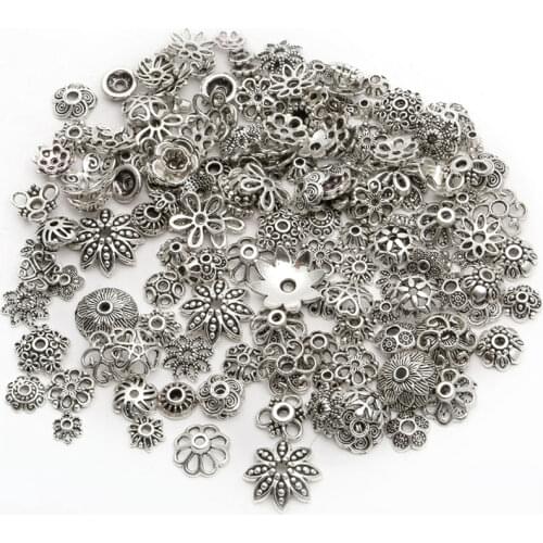 150pcs Tibetan Antique Silver Color Beads End Caps Flower Bead Caps For Jewelry Making Findings Diy Accessories Wholesale Supply