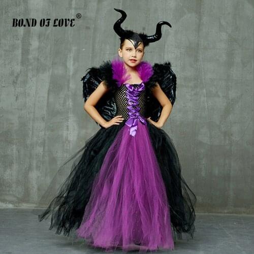 Halloween Costume for Kids Children Clothing Evil Queen Girls Tutu Dress with Horns Wings Halloween Cosplay Costume