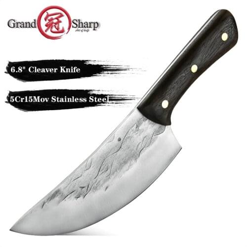 Grandsharp 6.8 Inch Handmade Forged Kitchen Knife Butcher Meat Chopping Cleaver Stainless Steel Chinese Chef Knife Gift