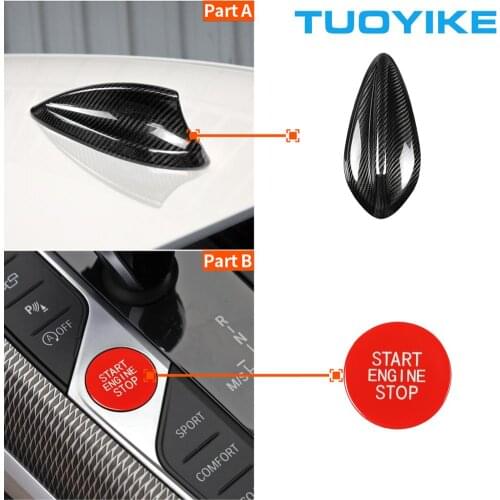 Car Real Carbon Fiber Roof Shark Fin Antenna Cover With Red Start Stop Engine Switch Button Replacement For BMW 3-Series G20