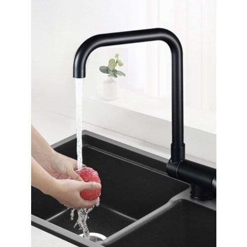 304 Stainless Steel Kitchen Faucet Black Hot and Cold Water Tap Household Kitchen Sink Black Folding Faucet Single Handle