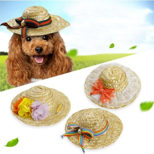 2019 Summer Pet Dog Cute Solid Cap Hand Weaving Hat Small Dog Outdoor Hat Pet grooming dog hat Pets accessories for dogs cats