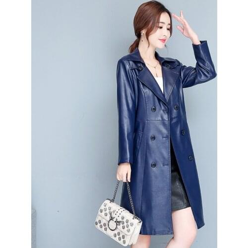 New Sheepskin Leather Coat Women Autumn Winter 2021 Fashion Fur Collar Warm Thick Plus Cotton Liner Slim Genuine Leather Coat