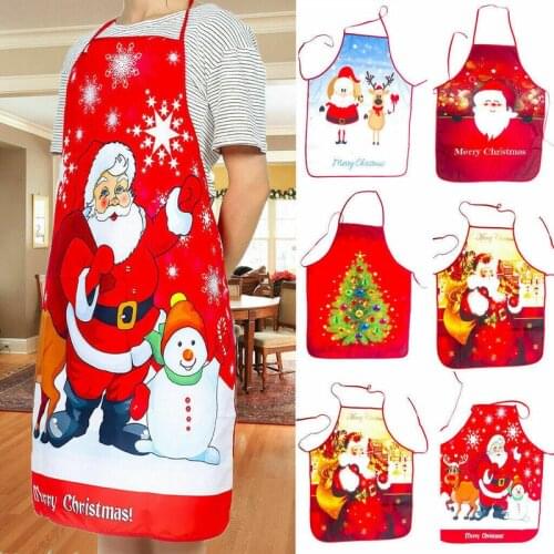 Merry Christmas Apron Kitchen Funny Deer Snowman Printing Kitchen Cooking Bib Aprons Unisex Santa Claus Xmas Party Decor