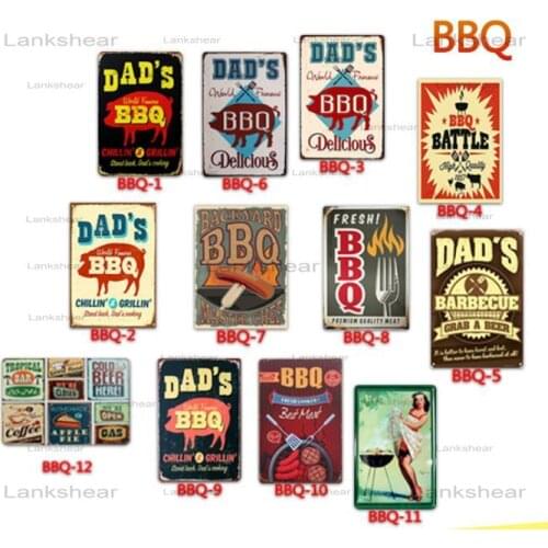BBQ Zone Metal Sign Vintage Yard & Garden Decoration Plaque Barbecue Rules Slogan Kitchen Decor Poster Wall Stickers Plates