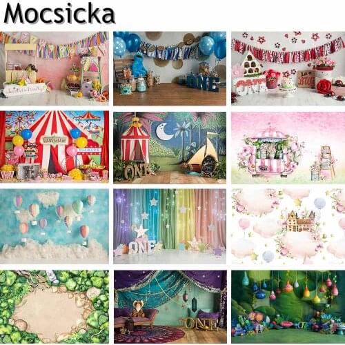 Mocsicka Kid 1st One Birthday Party Backdrop Baby Portrait Photography Photo Background Cake Smash Party Decoration Photo Studio