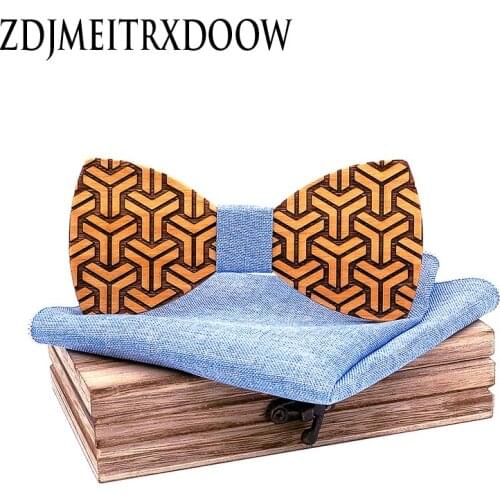 Fashion Light Blue Mens Handmade handkerchiefs Wooden Bow Tie Pre-tied Bowtie For Wedding Party Corbatas Para Hombre Decoration