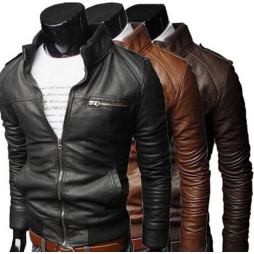 Stylish Mens Jackets Collar Slim Biker Motorcycle Leather Jacket Coat Outwear