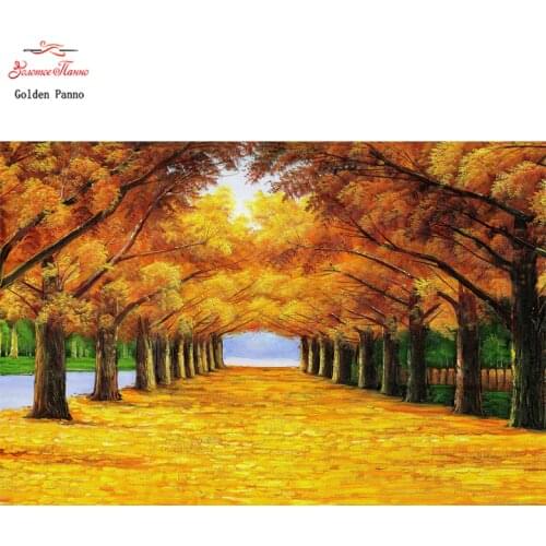 Golden Panno Needlework DIY DMC Cross stitch Sets For Embroidery kit Golden leaves home decoration Counted Cross-Stitching 07