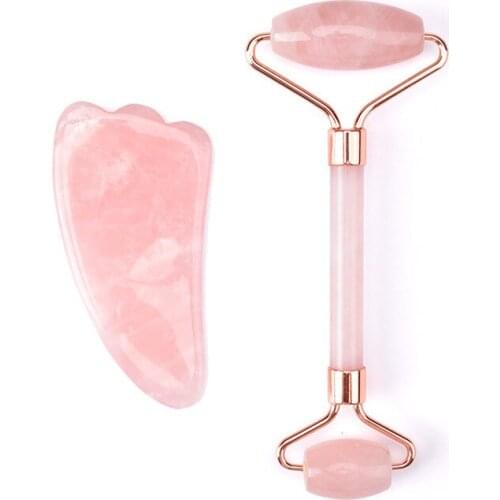 Natural Rose Obsidian Jade Roller Face Lifting Tool Massager Jade Gua Sha Massage Tool Crystal Stone Jade Facial Massager Set