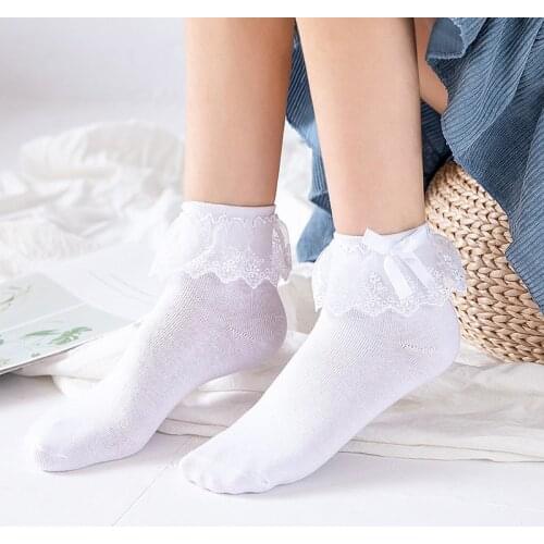 Women Bow-knot Flower Ruffle Lolita Princess Sock Anime Cosplay Black White Cotton Lace Short Socks Soft Breathable Casual Soxs