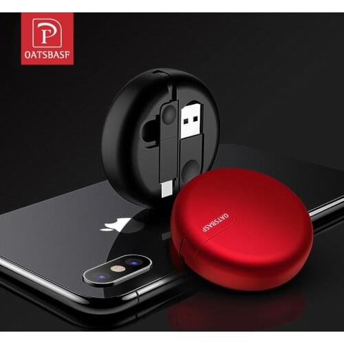 Oatsbasf 100cm MAX length 2 in 1 Retractable USB Cable for iPhone XS XR XS max 7 8 Plus with Micro USB Cable Charging cable