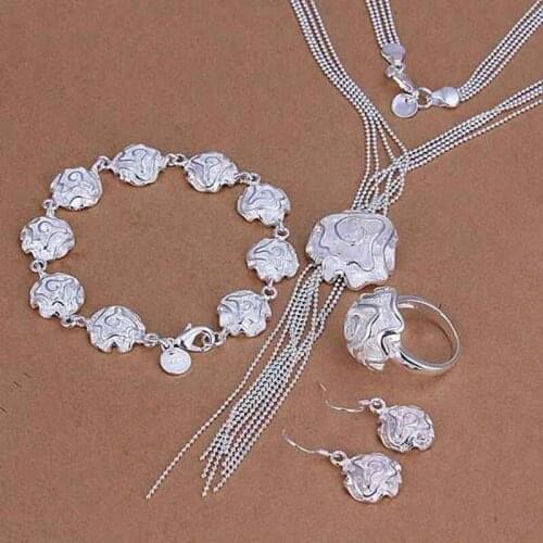 Silver plated jewelry sets, sterling-silver-jewelry jewelry set Rose Ring Earrings Bracelet Necklace /HIPVTCFD 0
