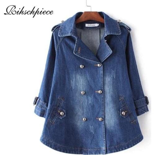 Rihschpiece Spring Oversize Jeans Jacket Women Poncho Vintage Denim Jackets Long Sleeve Basic Coat Female Pocket Jacket RZF1216