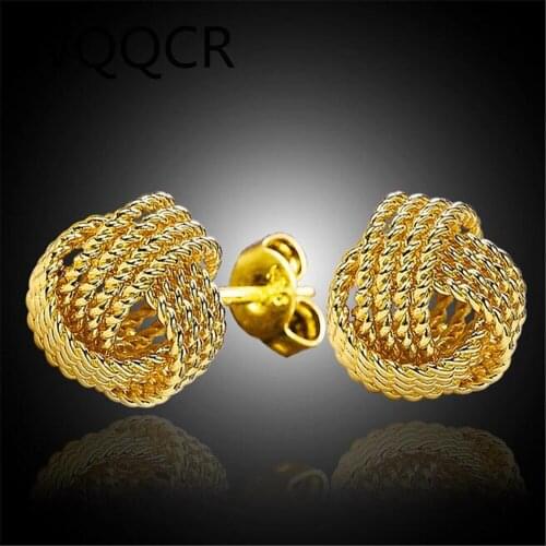 Tennis pattern earrings, golden hollow personalized earrings Austrian cubic zirconia gold jewelry fashion womens holiday gift