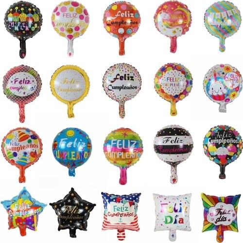 50/100pcs 10inch Feliz Cumpleanos Spanish Happy Birthday Balloons Round Mylar Foil Balloon Happy Birthday Party Decor Air Globos