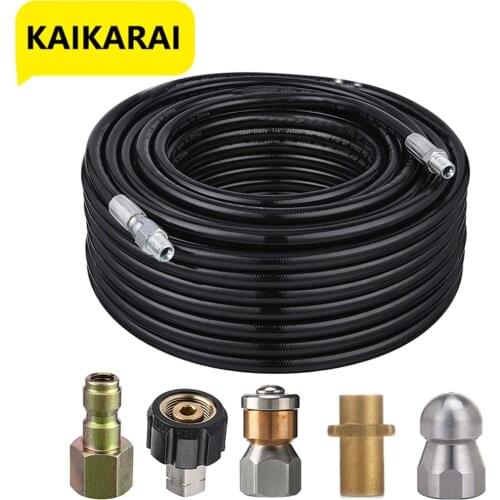 15m,Tool Daily Sewer Jetter Kit For karcher Pressure Washer, 1/4 Inch NPT, Corner, Rotating and Button Nose Sewer Jetting Nozzle