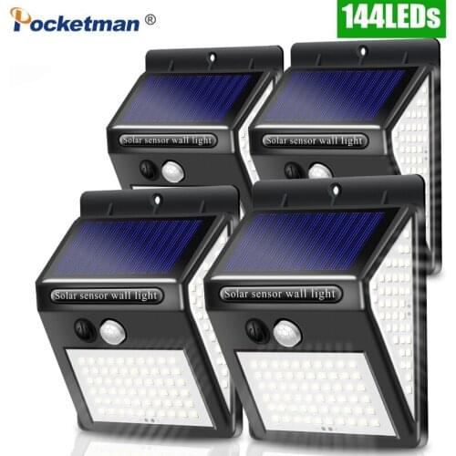Solar Lights 144 100 LED Waterproof Wall Light Solar Lamp Motion Sensor Deck Lights Sunlight Outdoor Flood Lights Garden Yard