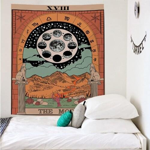 Tarot Card Tapestry Wall Hanging Sun Moon Star FlowerTapestries Bedroom Bedspread Throw Cover Home Wall Decor Cloth Ceiling