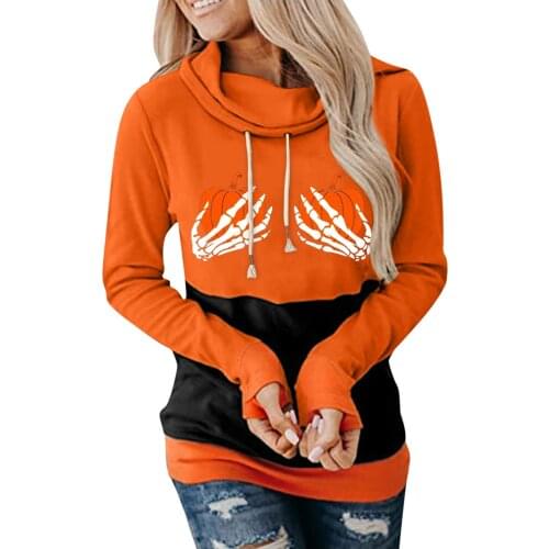 Halloween Skull Splicing Hooded Sweatshirt Ladies Autumn Windproof Warm Pullover Casual Streetwear Long Sleeve Hoodies Sudaderas