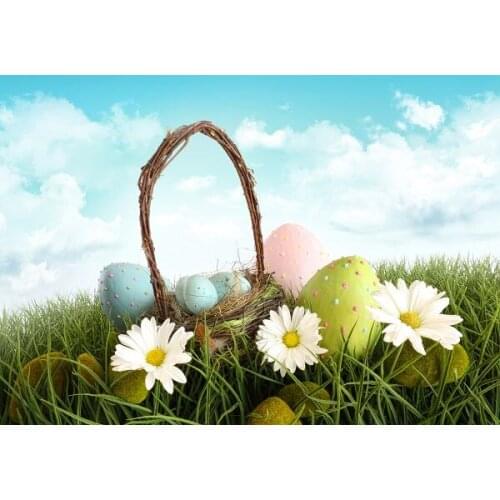 VinylBDS 7X5FT Easter Photography Background Egg Flower Sky Photo Studio Easter Photo Backdrop