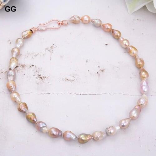 GuaiGuai Jewelry 20'' Natural Pearl 15mm Multi Color Keshi Baroque Pearl Necklace CZ Clasp Classic For Women