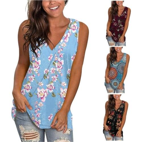 Fashion Womens T-shirt 2021 Spring And Summer Cotton V-neck Print Sleeveless Vest S-3XL Blouse Street Trendsetters T-shirt