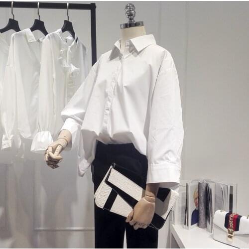 2020 Summer New Cotton White Women Blouse And Shirts Bat Wing Sleeved Loose Office Lady Elegant Work Shirts Female Outwear Tops