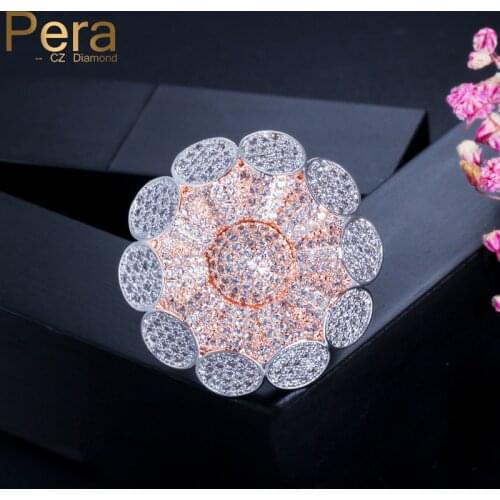 Pera Luxurious Big Statement Rose Flower Shape Cubic Zirconia Micro Pave Women Engagement Party CZ Finger Ring Jewelry Gift R099