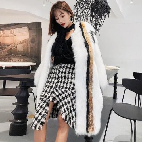 Clothes Real Coat Women Korean Vintage Fox Fur Long Jacket Winter Warm Thick Slim Overcoat Manteau Femme Hiver ZL714