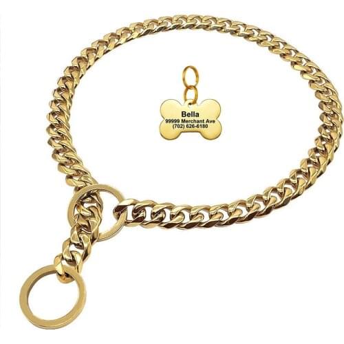 15mm Gold Dog Chain Collar with Personalized Pet Dog ID Tag Strong Collar For Large Medium Dogs Customize Size Gift Jewelry