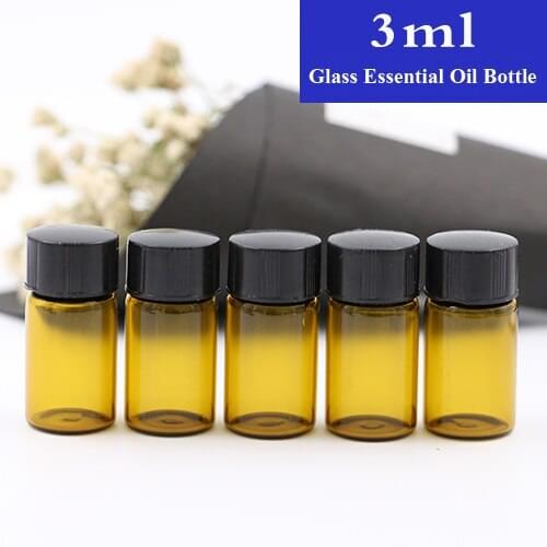 2ml/3ml Free Shipping 50pcs Amber Glass Bottle With Black Plastic Lid Inner,Small Brown Glass Sample Vials Essention Oil Bottle