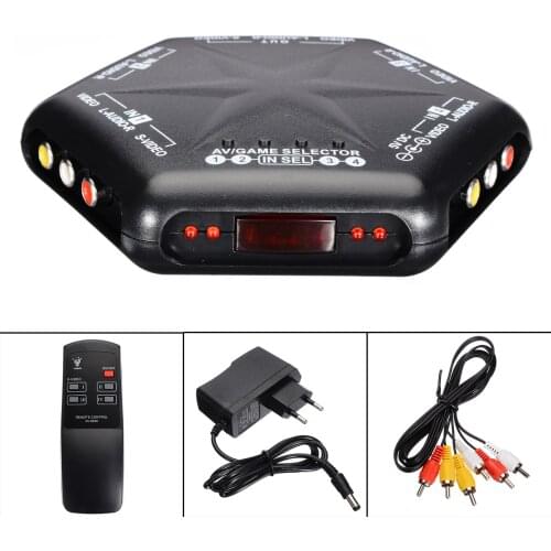 4 in 1 out S-Video Video Audio Game RCA AV Switch Cable Box Selector Splitter Audio Converter with Remote Control