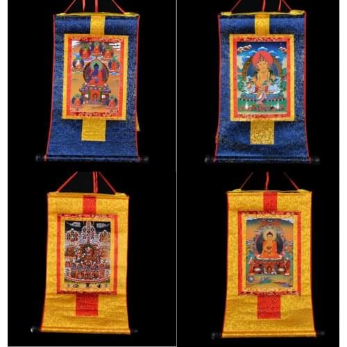 4P--Buddhist supplies # 60 CM Thang-ga Thangka # efficacious Protection Yellow Jambhala Guru Padmasambhava Buddha painting