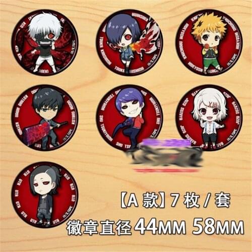 7pcs Anime Tokyo Ghoul Cosplay Kirishima Ayato Badge Japan Brooch Collectible Pin Backpack Bag Collection Accessories Toys Round