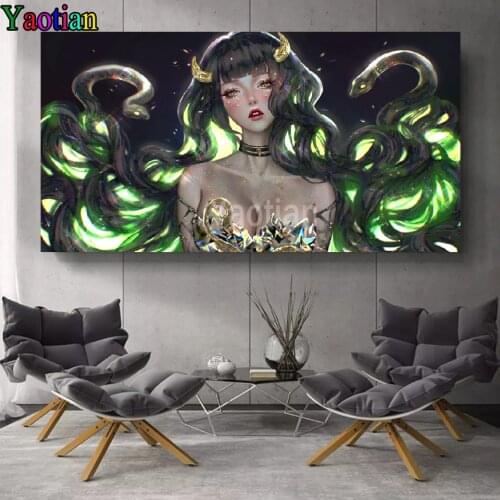 Large Diy 5D Diamond Painting Cartoon snake girl Cross Stitch Kits Diamond Embroidery Patterns 3D Pictures of Rhinestones Decor