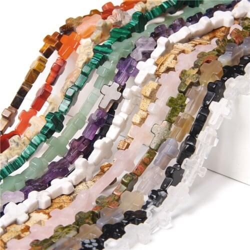 10pcs Natural Stone Beaded Agates Cross Beads Loose Spacer Gem Stone Beads for Jewelry Making DIY Bracelet Necklace Accessory